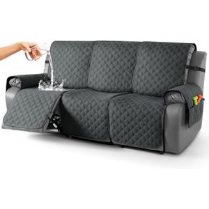 TAOCOCO 100% Waterproof Recliner Covers, Recliner Sofa Covers with Leg Straps, Reversible Recliner Couch Cover for Reclining Chair, Washable Couch Protector for Pets Kids(3 Seater, Dark Gray)