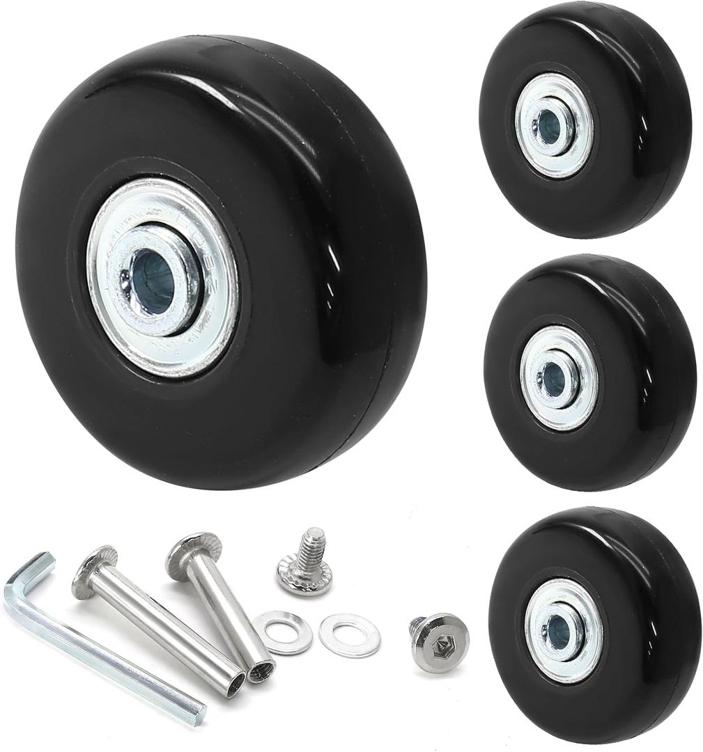 4pcs 50 x 18mm Luggage Wheels Replacement, Black Rubber Suitcase Wheels Replacement Repair Kit, Smooth Luggage Replacement Parts for Carry-on Roller Bag, Suitcase Bag, Trolley Bag