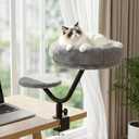 Cat Desk Bed, Desk Cat Bed Attachment for Indoor Cats, 360 Swivel Clamp-on Cats Perch with 40lbs Support, Sturdy Plush Resting Spot for Home Office,Gray