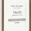 16 x 20 Picture Frame, USA-Sourced Natural Walnut Wood Photo Frame with Tempered Glass, Handcrafted Rounded Corner 16x20 Wooden Frame Matted to 11x14 Photos, Horizontal or Vertical Wall Mounting