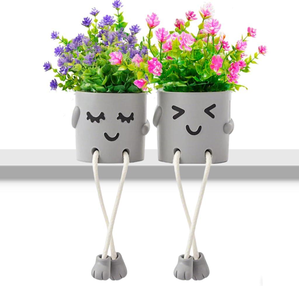 2 Packs Cute Fake Plants, Artificial Potted Plants for Table Desk Home Bedroom Bathroom Office Shelf Office Wall Room Farmhouse Decor Artificial Plants