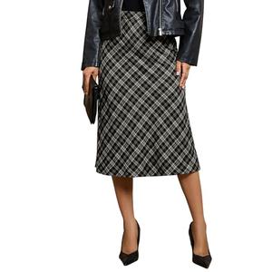 luvamia A Line Skirt Mid Length Black Plaid Skirt Black Midi Skirts for Women Black Large