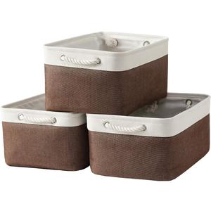 Large Storage Baskets for Shelves, Fabric Baskets for Organizing, Collapsible Storage Bins for Closet, Nursery, Clothes, Home & Office [3-Pack, White&Brown]