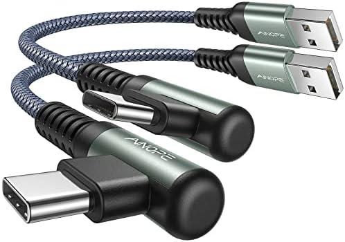 AINOPE 2-Pack 0.5ft USB C Cable, 3.1A Fast Charging, Right Angle, Durable Nylon Braided, Compatible with Galaxy S22 S21 Plus S20, Note 10 9 LG, Type C Charger