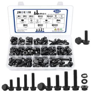360 Pcs M6-1.0 M8-1.25 Flange Hex Head Bolts Nuts Washers Kit, Class 10.9 Alloy Steel Black Zinc Plated Metric Flanged Hex Screws, M6 X 12-30mm and M8 X 16-30mm Fully Threaded