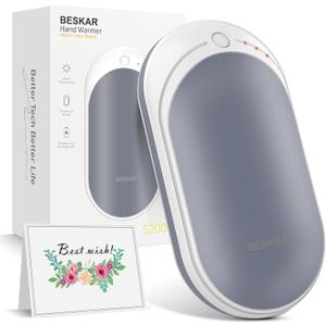 BESKAR Rechargeable Hand Warmer, 5200mAh Electric Hand Heater, Double-Sided Heating, USB Quick Charge, Portable Pocket Hand Warmer for Outdoor, Golf, Raynauds - Winter Gift (Gray)