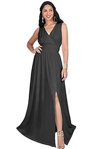 KOH KOH Womens Long Sleeveless Bridesmaid Cocktail Evening Maxi Dress (Size XX-Large, Dark Gray / Grey)