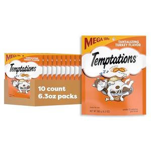 Temptations Classic Crunchy and Soft Cat Treats Tantalizing Turkey Flavor, 6.3 oz. Pouch (Pack of 10)