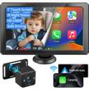 7" HD Touchscreen Baby Car Camera - Car Baby Monitor with Apple CarPlay, 1080p Ultra Night Vision, Invisible Infrared Lights, 150 Wide Angle, Easy Installation, Fits Most Cars