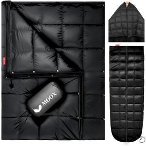 MOOX Down Camping Blanket - Packable Down Camping Quilt Backpacking Lightweight Waterproof Outdoor Hiking Stadium Warm Puffy Sleeping Bag 55"x79" Water Resistant Camp Travel Blanket, Black