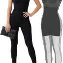 Popilush Shapewear Jumpsuits for Women Built-in Bra Tummy Control Bodysuit Square Neck Sport Romper Summer Outfit (Large, Black)