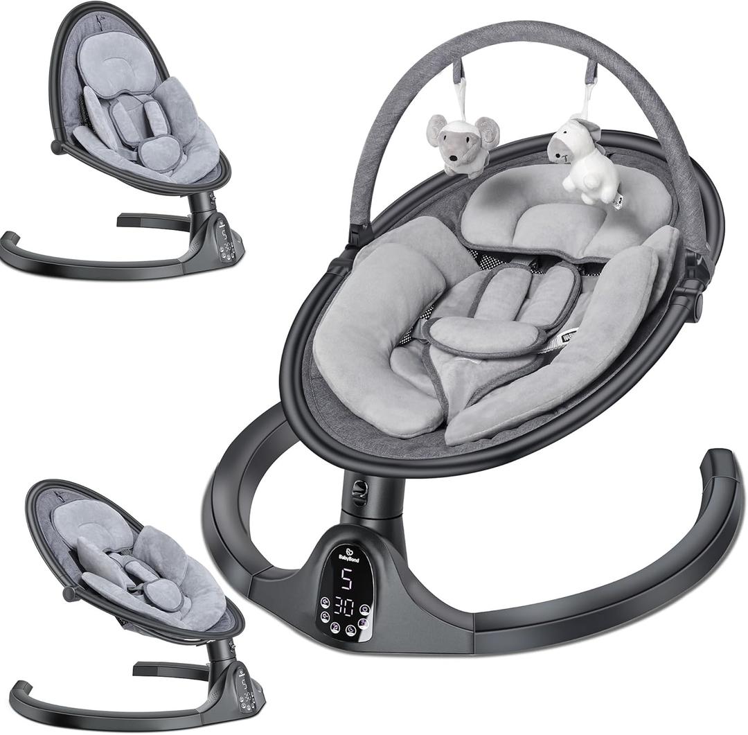 BabyBond Baby Swings for Infants to Toddler | Bluetooth Baby Swing with 3 Seat Positions | 5 Natural Sway Motion | Bluetooth Music | 5-Point Harness | Includes Remote Control (Black)