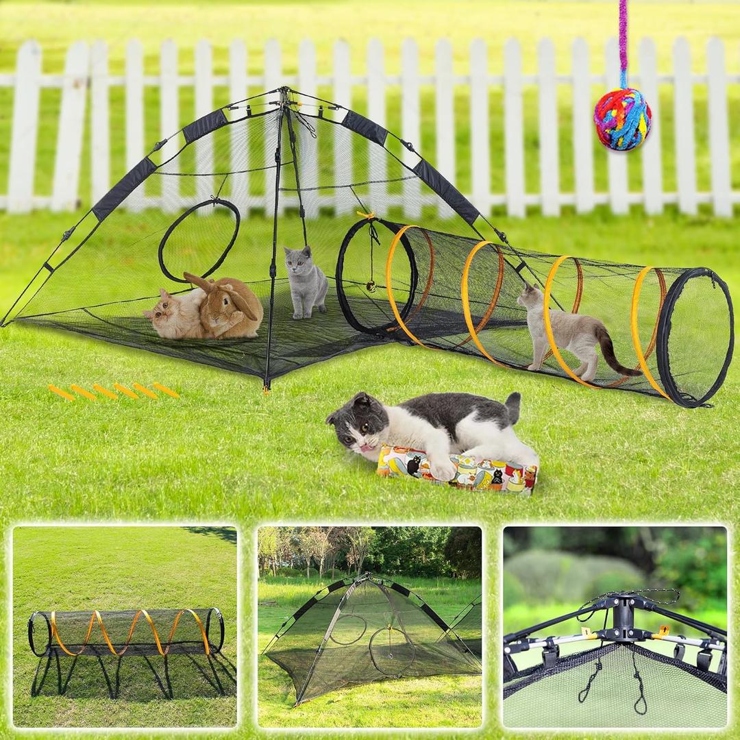 3-in-1 Cat Tent Set for Indoor and Outdoor Cat Enclosures(Pop Up Cat Tent and Tunnel) Cat Playpen X-Large Portable Cat Tunnel Play Tents for Cats Dogs and Small Animals