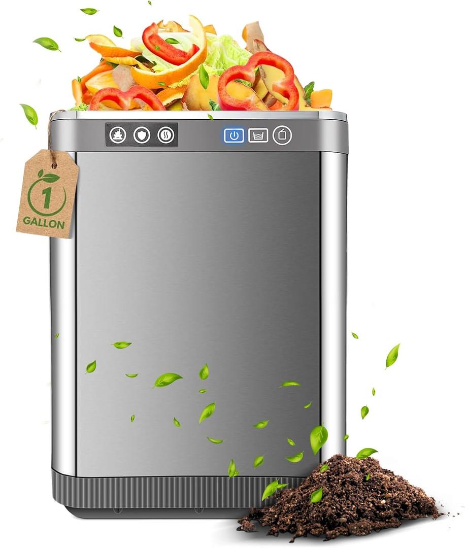 4L Electric Kitchen Composter, Composter Indoor with 2 Carbon Filters, Countertop Compost Bin Kitchen, Food Composter with Odorless/Ultra Quiet/Energy Efficient, Turn Waste into Natural Fertilizer