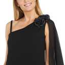R&M Richards Women's Evening Gown W/Flowing Chiffon Capelet & Floral Accent - Formal Maxi Dress for Special Occasions (Black, XL)