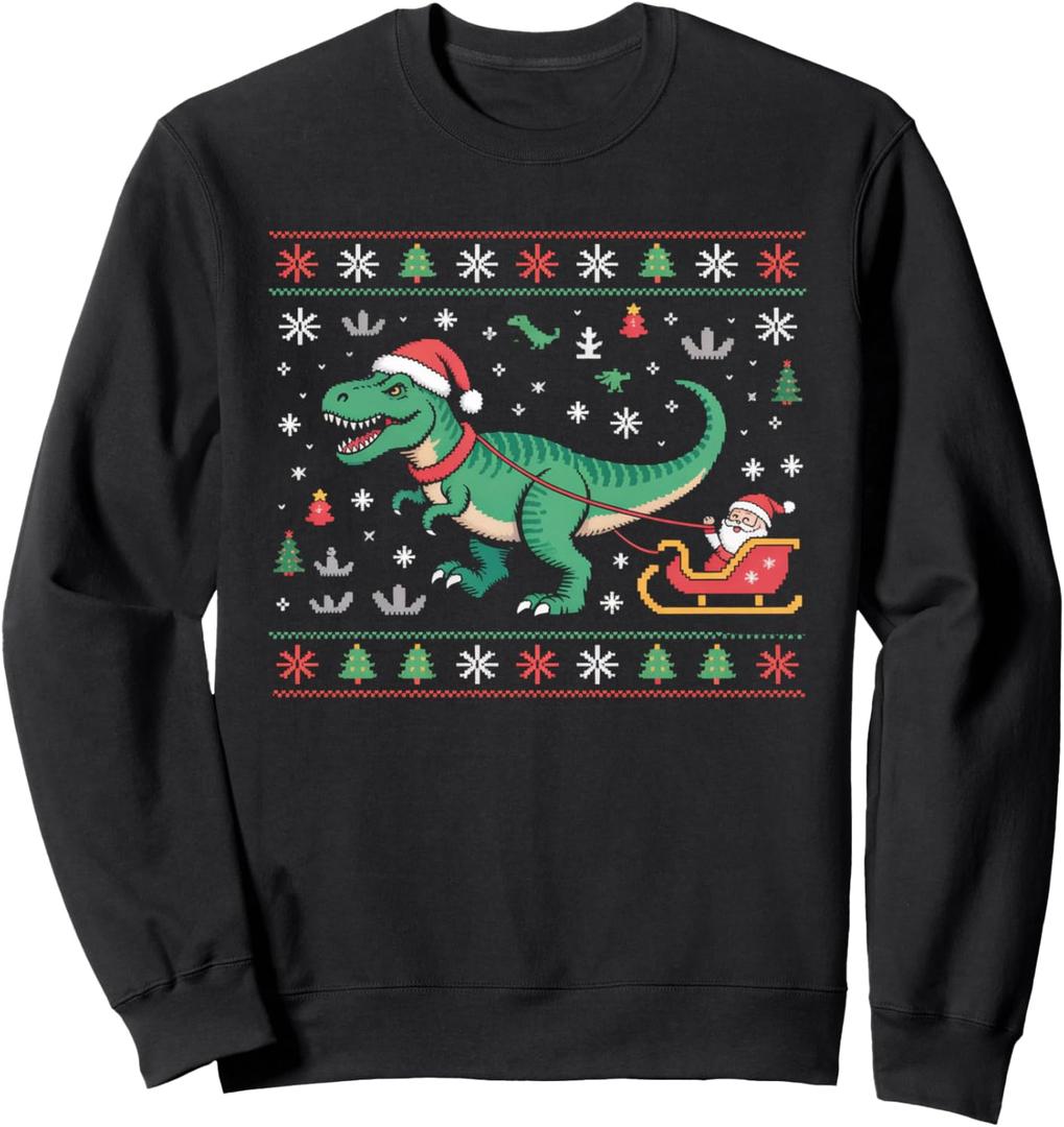 T-Rex Dinosaur Ugly Christmas for Adults Kids Sweatshirt L