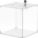Uniclife Clear Acrylic Donation Box with Lock, 9.8" x 9.8" x 9.8", Large Square Suggestion Box with Slot and Lock, Plastic Ballot Box Raffle Box Storage Container for Fundraising Voting Charity