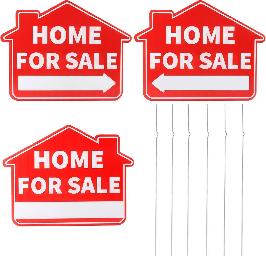 3Pcs Home For Sale Sign with Stakes,17 x 13 Inch Double Sided for Sales by Owner Yard Sign,Directional Arrow Estate Sale Signs for Home House Real Estate Yard