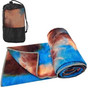 Yuilgdo Yoga Towels, Non Slip Hot Yoga Mat Towel with Grip Dots,Super-Absorbent Soft Microfiber Yoga Blanket for Pilates, Fitness and Workout 72inch x 24inch (Coffee+blue)