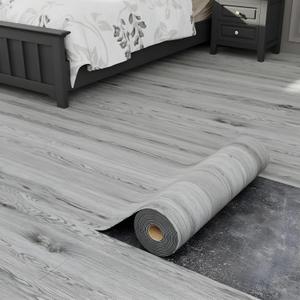 Oxdigi Peel and Stick Vinyl Flooring 2 Rolls 23"x 393"/128 Sq.Ft, Self Adhesive Vinyl Floor Tiles Wood Plank Flooring Waterproof Wear-Resistant for Any Room, Easy DIY Floor Coverings, Grey Wood