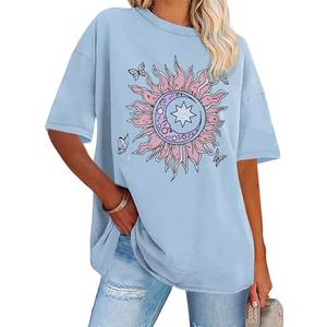 Womens Oversized Tshirt Graphic Tees Crew Neck Summer Short Sleeve Loose Fit Tops 2XL