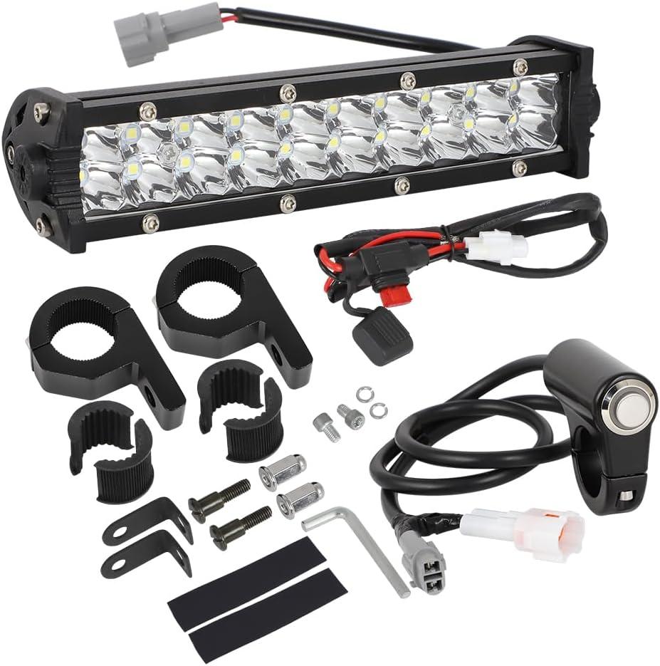 Front Light Bar Kit, Motorcycle Adjustable Light Bar Kit with Mounting Bracket Horizontal Bar Tube Clamp Universal for Honda CRF110 KLX110 TTR110 YZ250F Dirt Bike Plug and Play