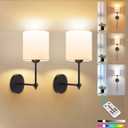 Adetu Wall Lights Battery Operated Wall Sconces Set of 2, 5CCT Black Rechargeable Wall Lamp with Remote & Bulbs,10 RGB Dimmable Colors Wireless Wall Sconces for Bedroom Living Room Hallway (13.8 inch)