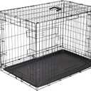 Amazon Basics Portable, Easy to Assemble, Foldable Metal Wire Dog Crate with Removable Tray, Double Door, Divider Panel, Handle, 36" x 23" x 25", Black