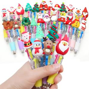 24 Cute Multicolor Pen Fun Christmas Pen, Colored Ballpoint Bulk Pens for Gifts, Perfect for Xmas Winter Holiday Birthdays Parties - 4 Color Pens in One