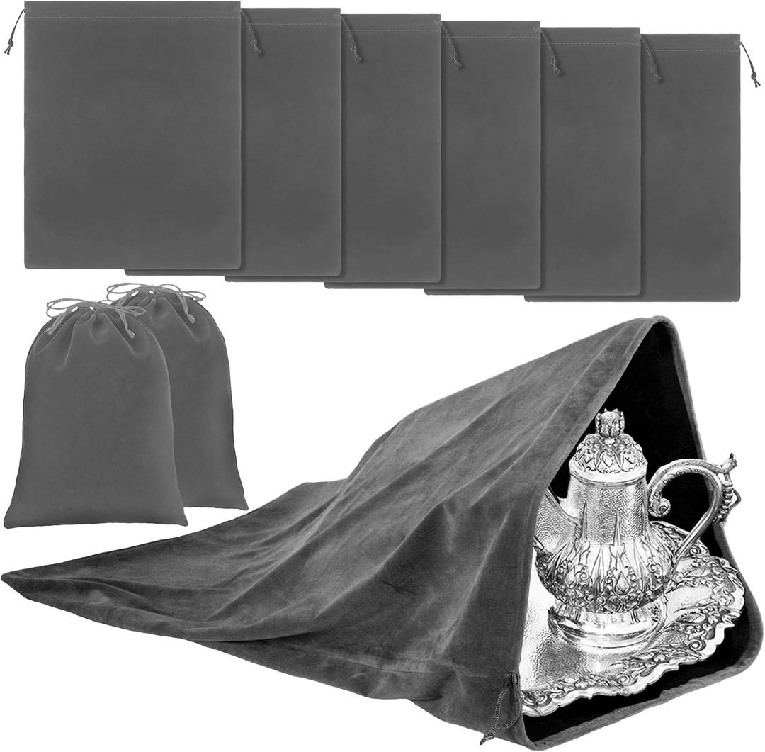 Ferraycle Silver Storage Bags Oversized 24 x 32 Inch Zipper Anti Tarnish Cloth Bag for Silver Storage, Tray, Jewelry, Flatware, Vase, Polishing,Tarnish Cleaning(Dark Grey)