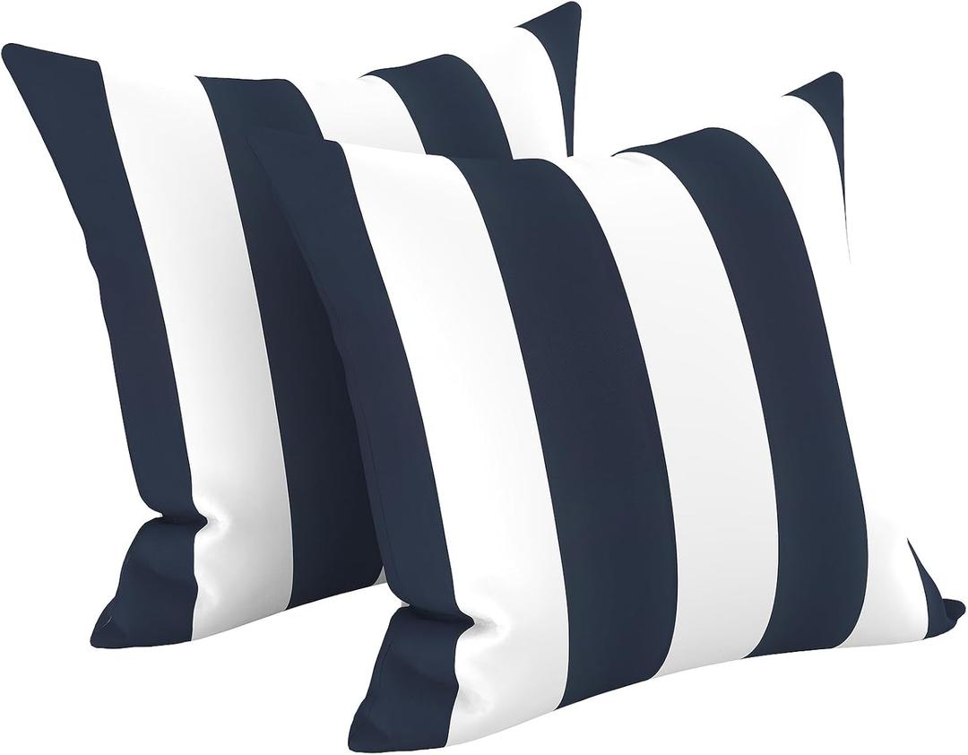 LVTXIII 2 Pack Outdoor Pillow Covers ONLY 18x18 Inch, Water-Repellent Square Decorative Cushion Covers for Patio Furniture, Garden, Sofa, Cabana Navy