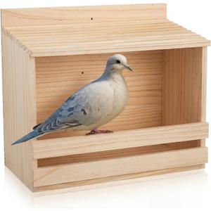 Briwooody Wooden Open Mourning Dove Nesting Box for Outside Dove Bird House 11 H x 14 W x 6 L Inches Bird Nesting and Roosting Platform Hanging Birdhouse Garden Decoration (Flat Roof, Light Brown)