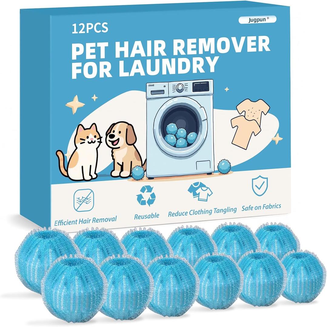 12 PCS Pet Hair Remover for Laundry, Reusable Dog & Cat Hair Remover for Laundry, Laundry Pet Hair Catcher for Clothes, Bedding, Wont Damage Fabrics (Blue)