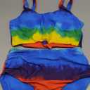 ZAFUL Women's High Waisted Tankini Swimsuit Scoop Neck Ruched Bikini Set Sporty 2 Piece Bathing Suit (Medium, Colourful)