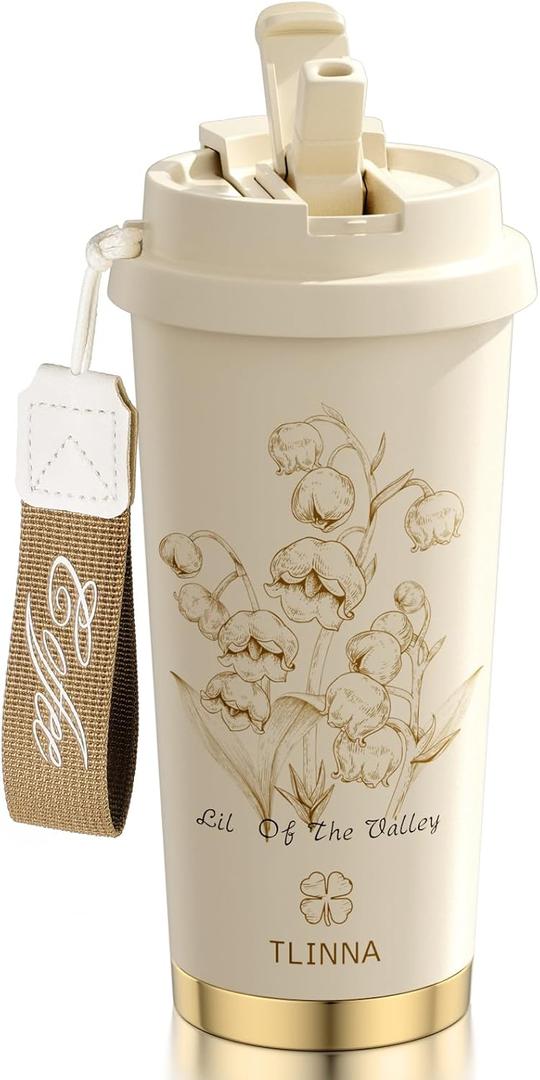 [2-IN-1 LID] Travel Mug,Coffe mug,Coffe cup,Ceramic coating Lined,316 Stainless Steel,BPA Free,Vacuum Insulated Tumbler for Water, Iced Tea or Coffee, Smoothie and More (Bell Orchid-White, 18 Ounces)