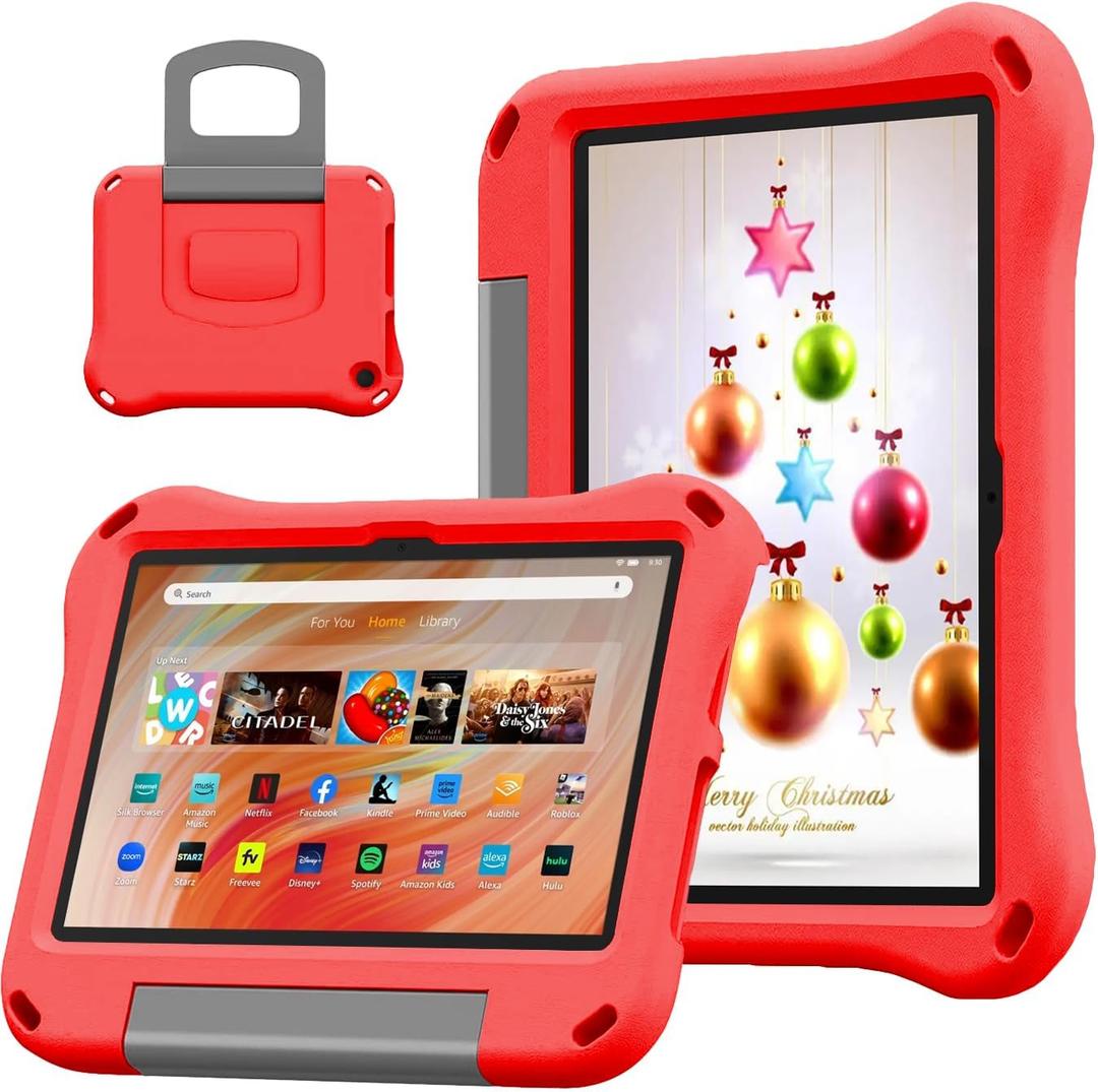 10inch Tablet Case for Kids, Lightweight Shockproof Kid-Proof Cover with Handle Stand for 10in Tablet Kids Case Incompatible iPad Samsung Lenove TCL Onn 10in Tablets. (Red)