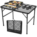 3x2 FT Folding Camping Table Foldable Grill Table for Outdoor BBQ, Metal Portable Camping Grill Stand with Mesh Desktop, Adjustable Height Lightweight BBQ Tables Black