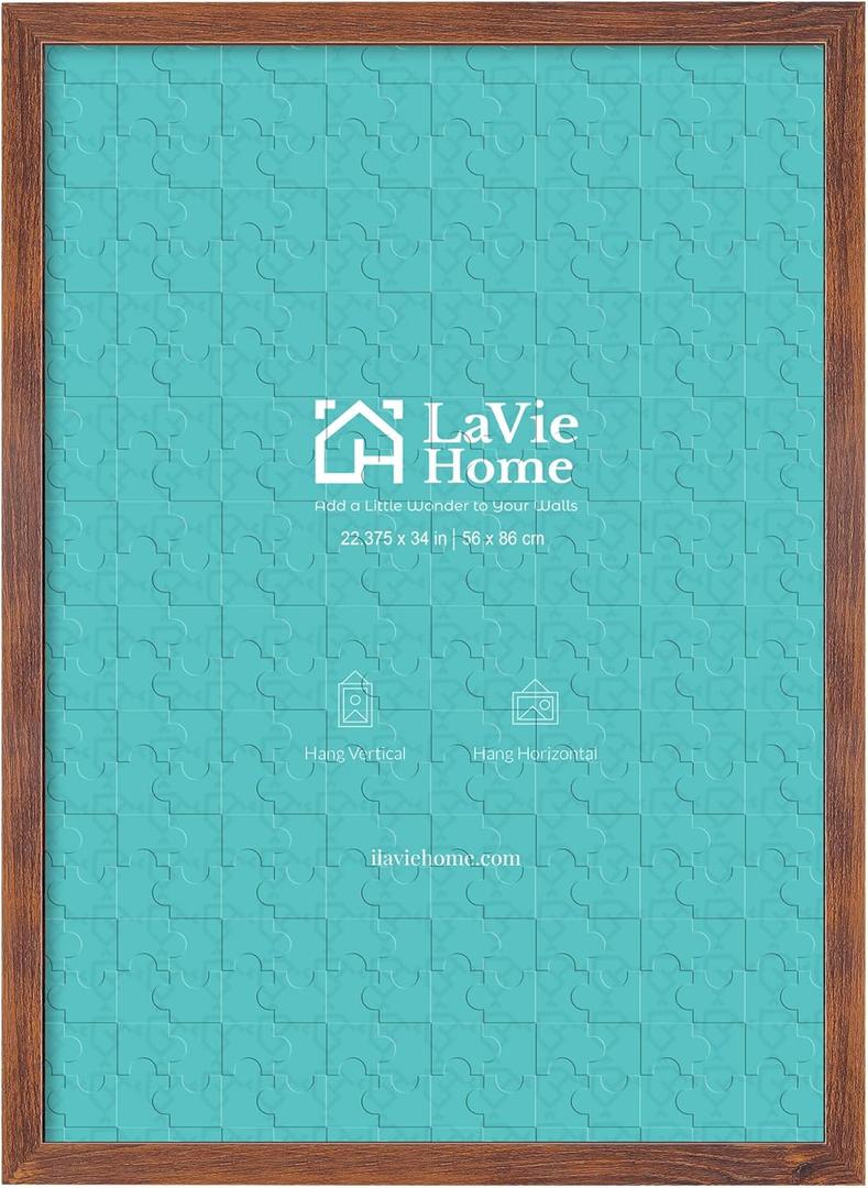 LaVie Home 22.375x34 Picture Frame Brown Puzzle Frame, Display Pictures, Puzzle 22.375x34 Without Mat, Stable Frame and Polished Plexiglass, Horizontal and Vertical Format of The Walls