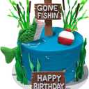 Fishing Cake Topper Gone fishing Cake with Bass Reed Happy Birthday Sign