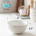 LE TAUCI Cereal bowls 26 oz, Ceramic Soup Bowl for Kitchen, Embossment Stoneware Bowl for Pho, Chip, Fruits, Salad, Noodle, Ramen, Suit For Housewarming - 6 Inch, Set of 4, Arctic white