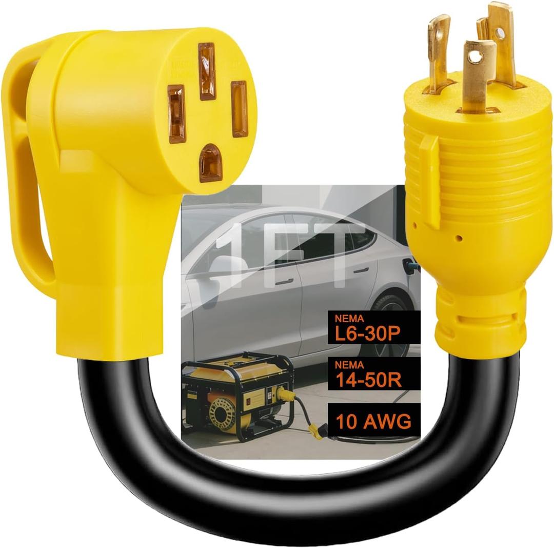 NEMA L6-30P to 14-50R EV Cahrger Adapter Cord, 3 Prong 30 Amp L6-30 Locking Male to 4 Prong 50 Amp 14-50 Female, Only for Tesla EV Charging, STW 10 AWG/3C, ETL Listed