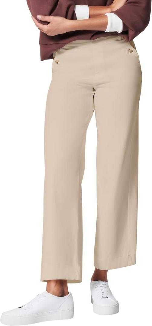 HBQ Womens Jeans Baggy Stretchy Pull On High Waisted Denim Wide Leg Trouser Pants Trendy (Large, Cream)