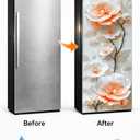 Cream White Floral Refrigerator Wrap Peel and Stick, Soft Orange Flower Fridge Door Sticker, Decorative Refrigerator Cover, 23.6 x 70.9 Inches (Flowers 5)