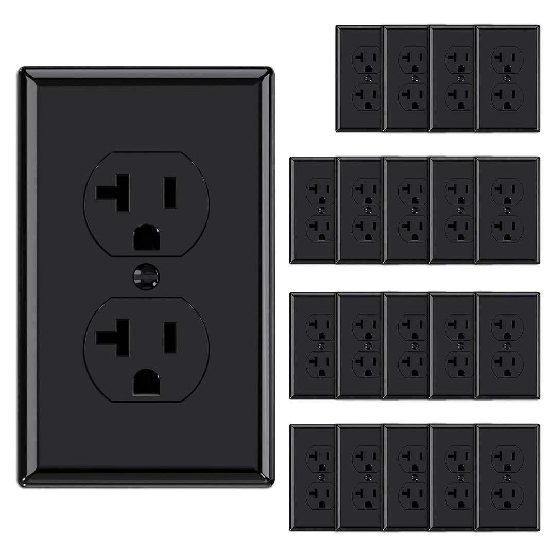 AIDA 20 Amps Outlets Duplex Electrical Receptacle Outlets, Electrical Outlet, 20Amp 125V Heavy-Duty,Wall Plate Included,Residential, 3-Wire, Self-Grounding, UL Listed, Side Wire (20 Pack, Black)