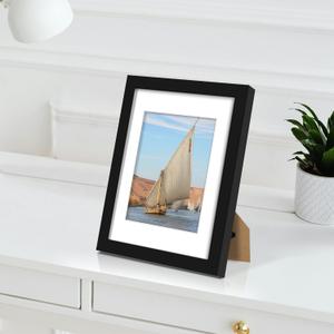 Wiscet 8x10 Picture Frame Set of 4, Display Pictures 5x7 with Mat or 8 x 10 Without Mat, Photo Frame for Wall Mounting or Tabletop, Black