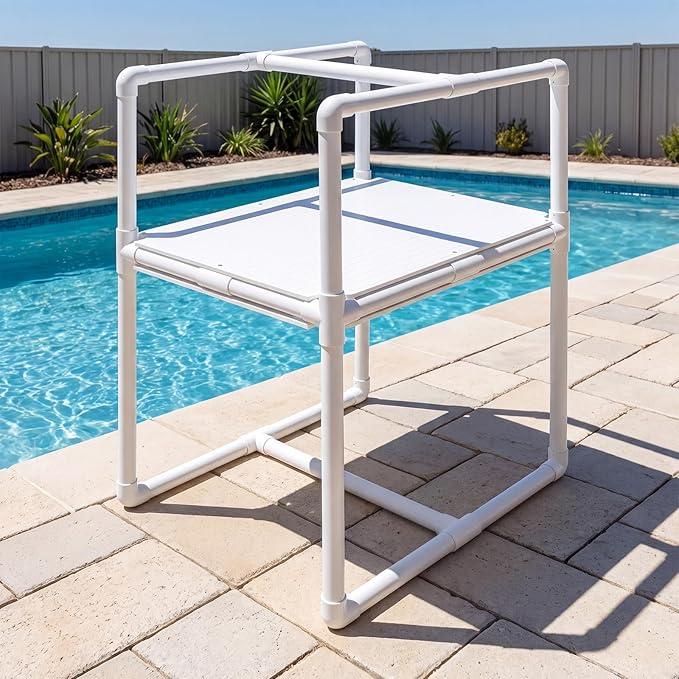 BreezeHug Swimming Platform Portable Swim Island Instructor Stand with Safety Rail Adjustable Height Elevate Pool Bottom for Pets Pool Training Teaching Swim Lessons Water Exercise, 32 x 25 x 42"