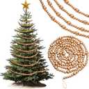 Briwooody 27 ft Long Christmas Wood Bead Garland 3 Pcs 9 ft Wood Christmas Tree Garland Decoration Vintage Beaded Garlands for Xmas Wedding Holiday Farmhouse Home Boho Decor (Gold)