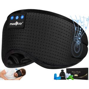 MUSICOZY Sleep Headphones Breathable Bluetooth 5.4 Headband 3D Sleeping Headphones, Wireless Eye Mask Earbuds Earphones for Side Sleeper Office Air Travel Cool Tech Gadgets Unique Gifts (Matte Black)