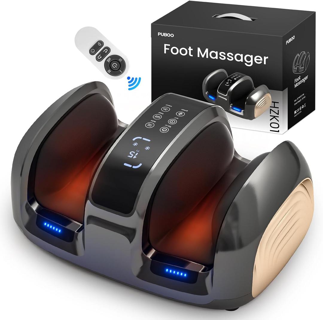 Shiatsu Foot Massager with Heat for Plantar Fasciitis and Calf Circulation Relief, Neuropathy Pain, Wireless Remote Electric Design Premium Gift for Fathers, Fits Large Feet with 3 Modes & Timer 