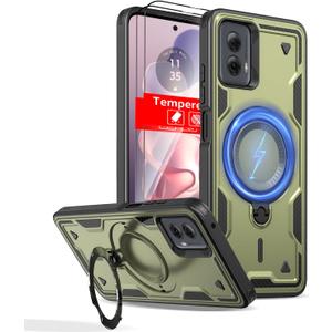 for Motorola Moto G Power 2024 Case Magnetic Compatible with MagSafe,with 2 Screen Protector,with Kickstand Phone Heavy Duty Protection Military Grade Rugged Shockproof Scratch Resistant Green